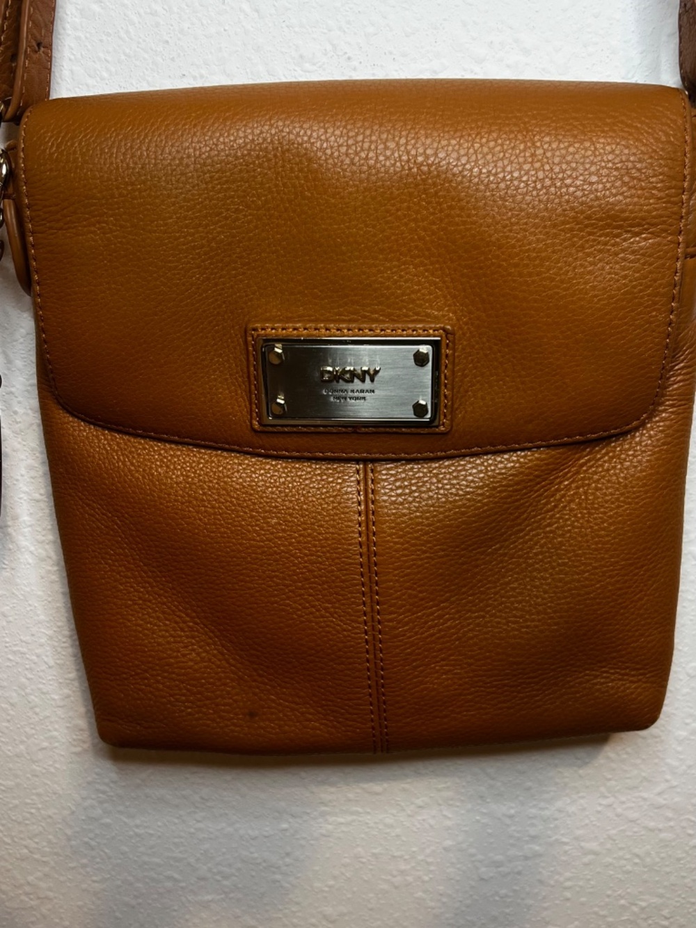 DKNY Genuine Leather Cognac Organizer Crossbody Bag